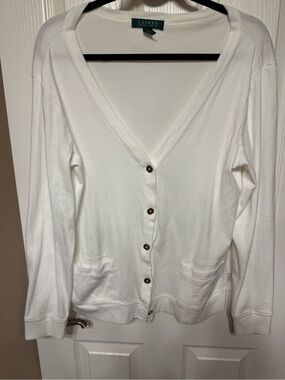 Ralph Lauren Cream V-Neck Button Cardigan